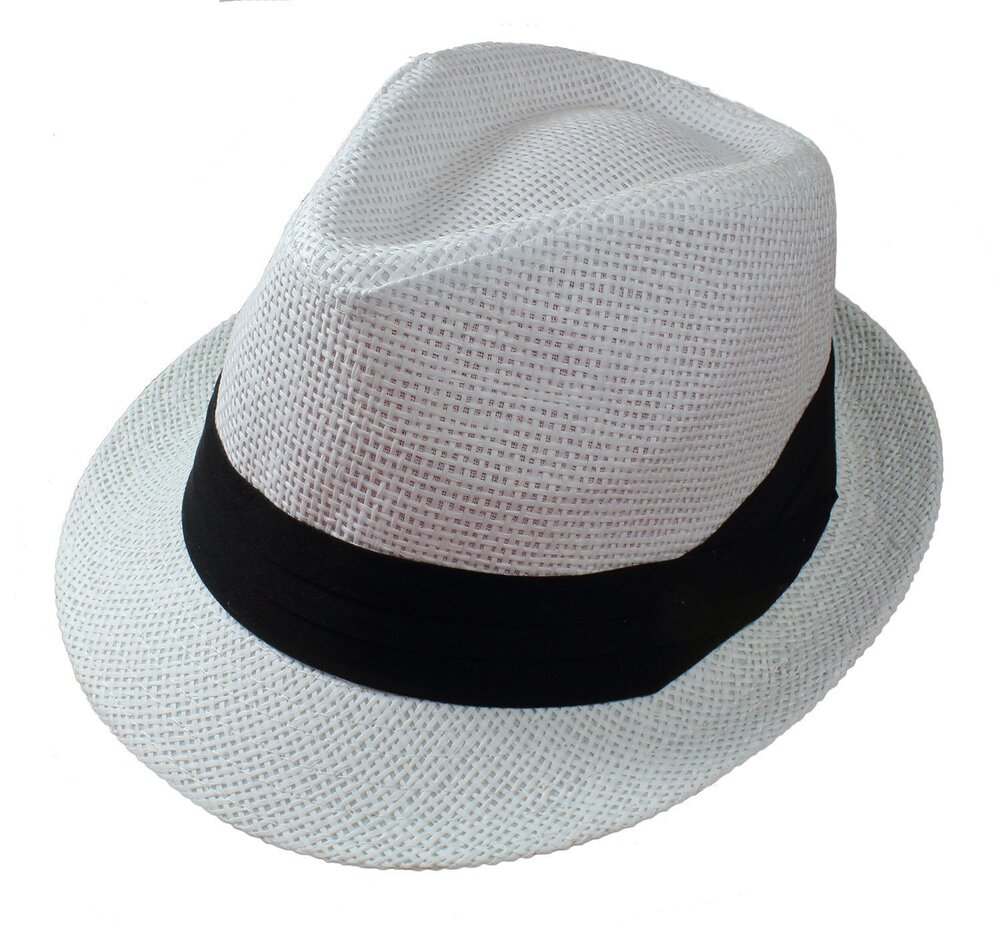 8160 Summer Fedora Panama Straw Hats with Black Band M215-White-S/M